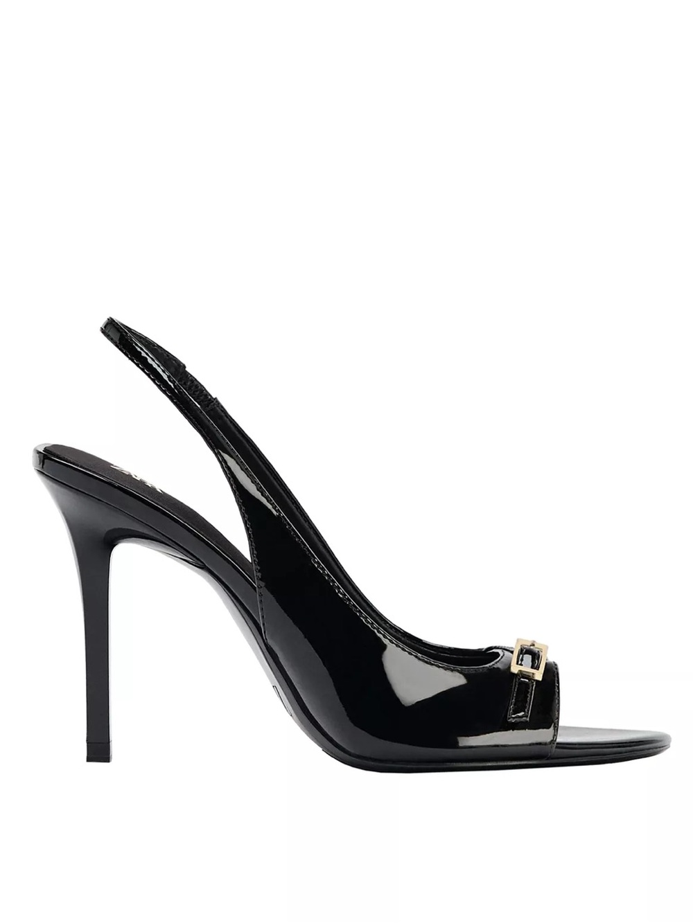 Zara Black Patent Slingback Peep-Toe Heel with Gold Buckle